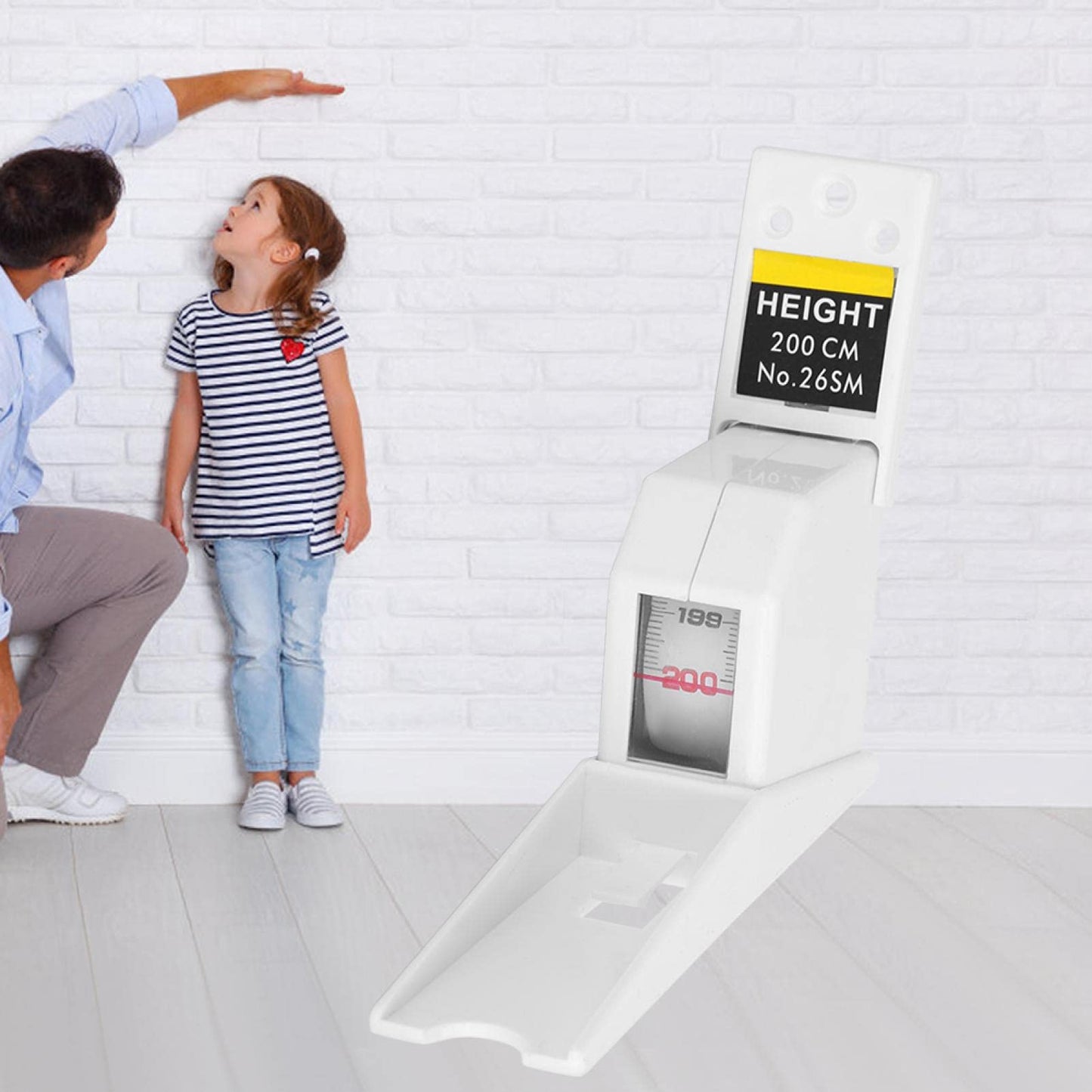 Cinta Métrica de Altura, Medidor de Estatura de Altura de 2 M, Altímetro Montado En La Pared, Retráctil Herramienta de Medición de Metal, Retractil Stature Meter Con Placa De Pared (Blanco)