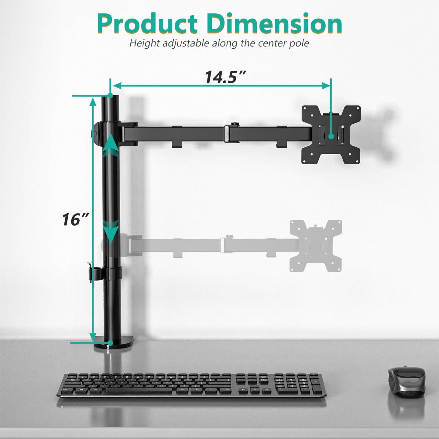 Soporte Monitor Individual WALI Negro Ajustable para Escritorio y VESA 75 & 100mm