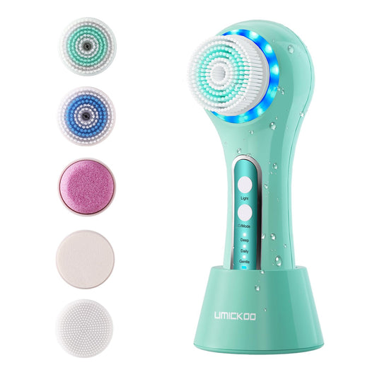 Cepillo Limpiador Facial Recargable UMICKOO Blanco con 5 Cepillos Exfoliantes