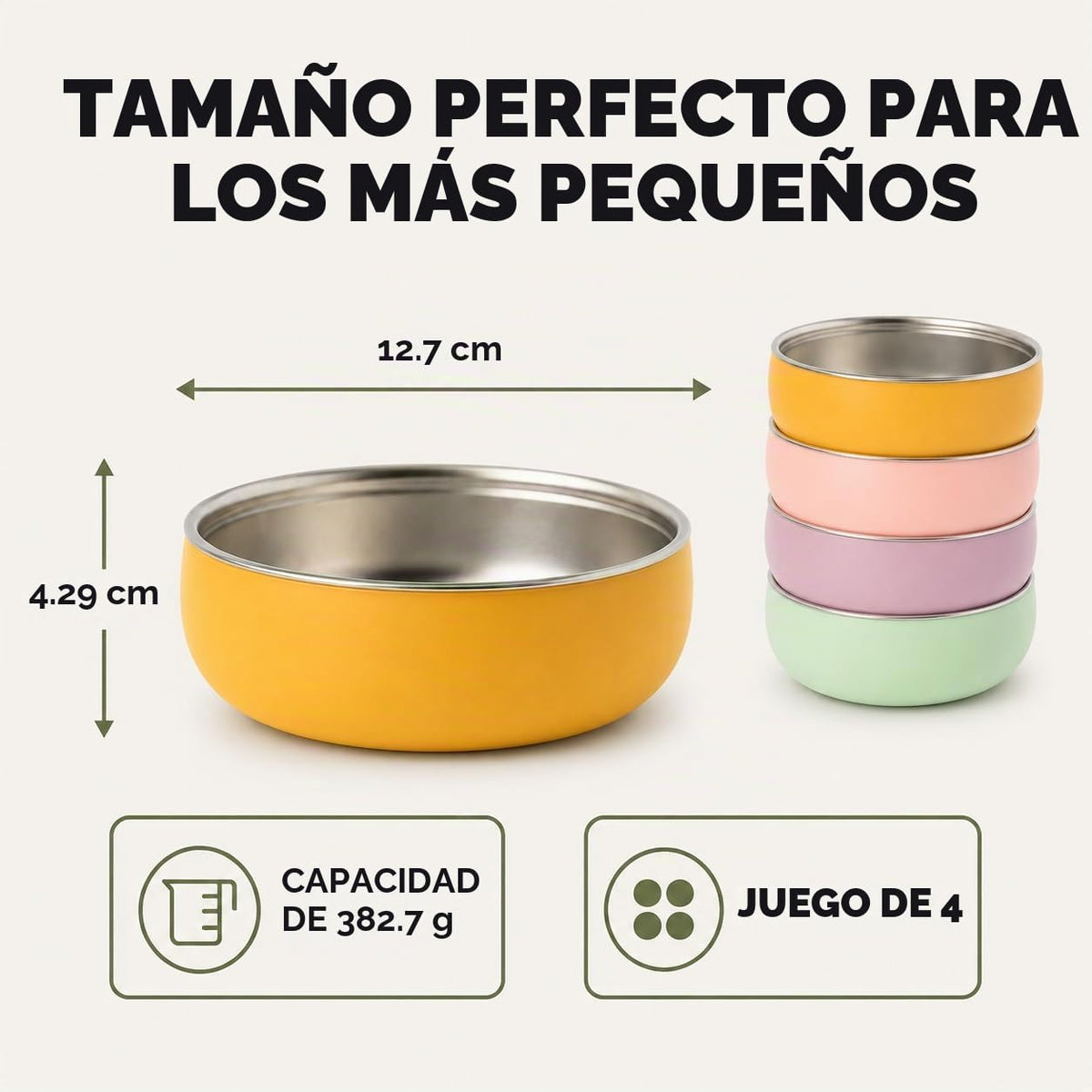 Monkey Proof - tazón para niños de acero inoxidable no tóxico de 5 pulgadas con carcasa de silicona antideslizante, (juego de 4 tazones) irrompible, sin desorden para bebés, niños pequeños, sin BPA