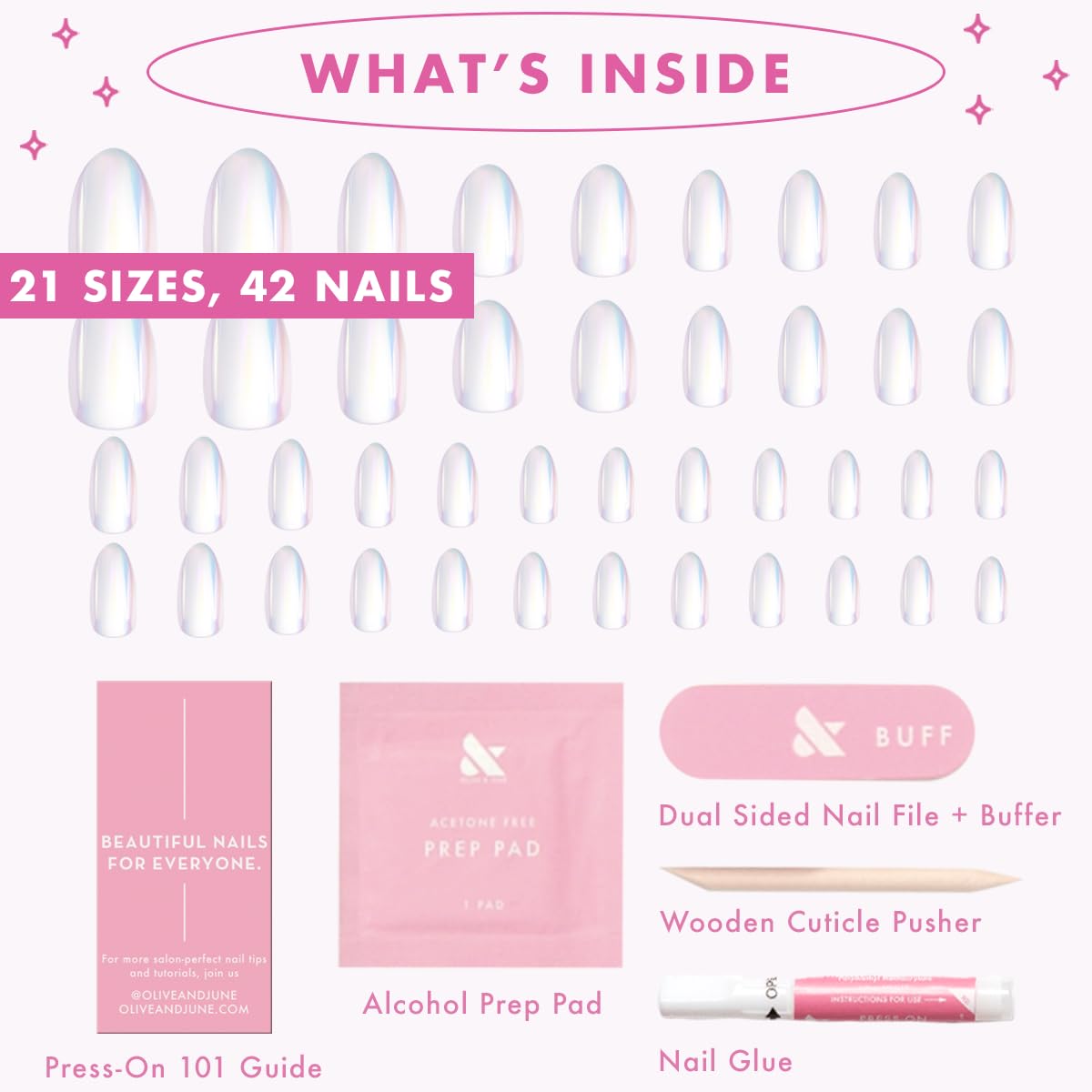 Olive & June Uñas postizas Maximalist Instant Mani (con pegamento) | 42 uñas postizas, 21 tamaños | No tóxicas, de larga duración, grandes, llamativas, de aspecto realista | Calidad de salón |