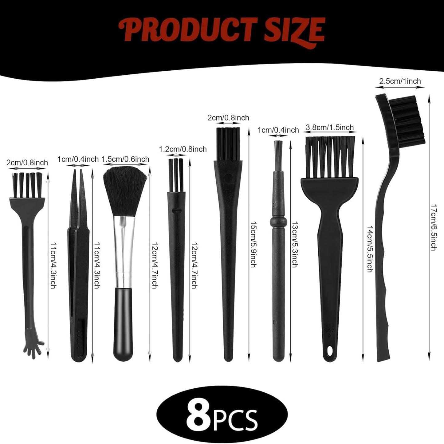 Kit de cepillos de limpieza para 8 mini teclados, cepillo de limpieza electrónico antiestático, mango PP y cerdas de nylon, cepillo de limpieza para teclado de computadora y teclado para espacios