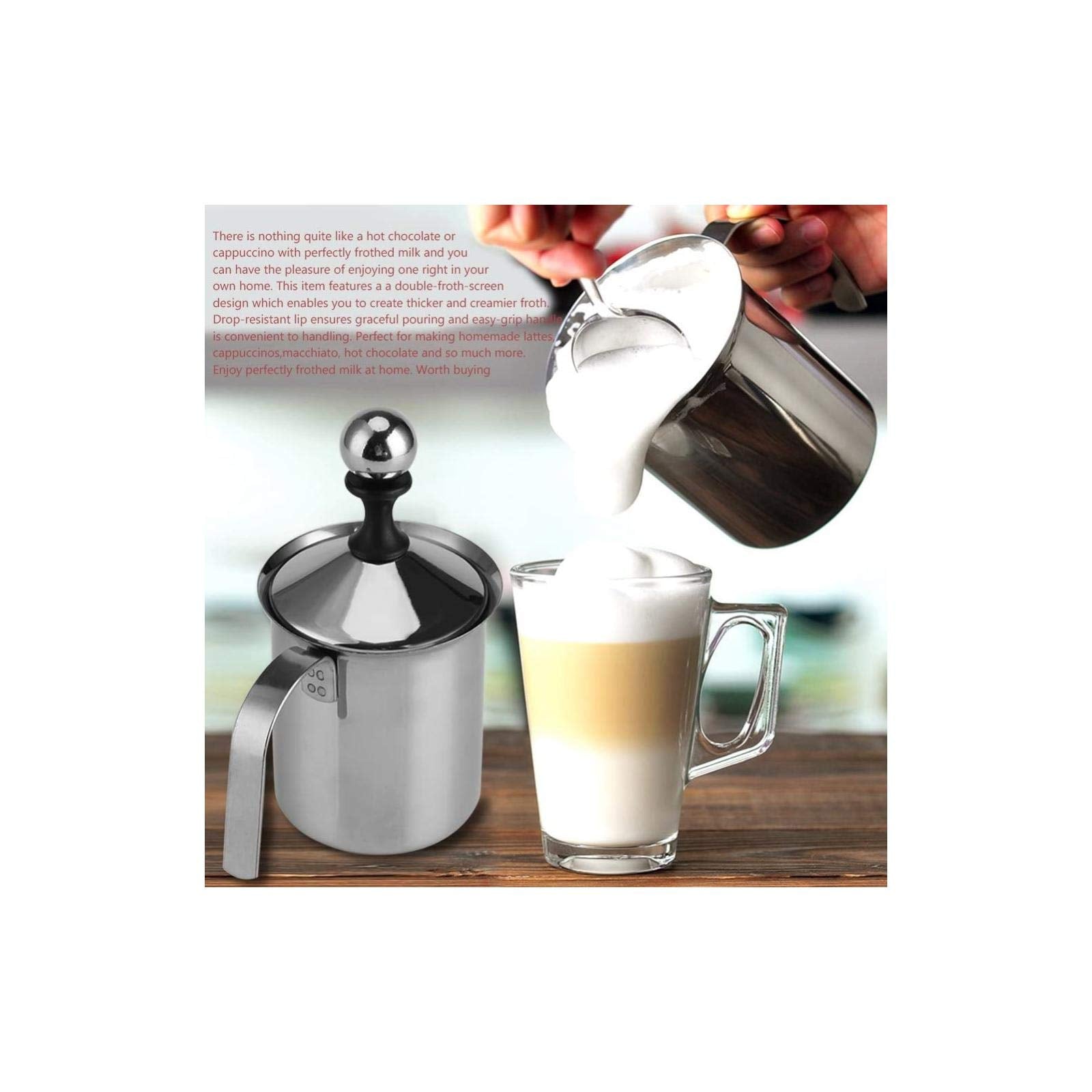 Espumador de Leche Manual Acero Inoxidable 800ML Doble Malla para Cappuccino