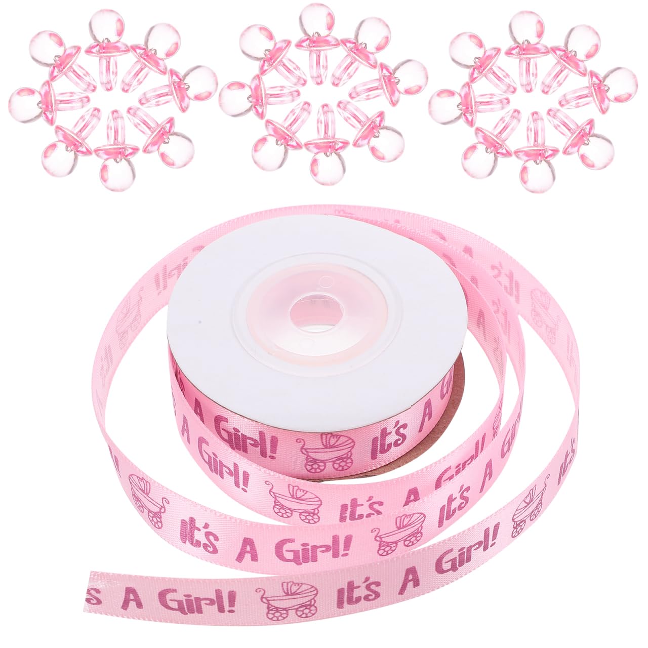 Mini Chupetes Acrílicos Rosa Con Listón para Baby Shower