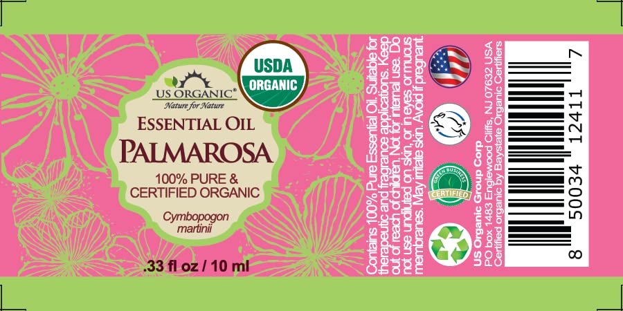 US Organic Aceite Esencial Palmarosa, Usda Orgánico Puro, Destilado Al Vapor, Originario de La India (10 Ml)