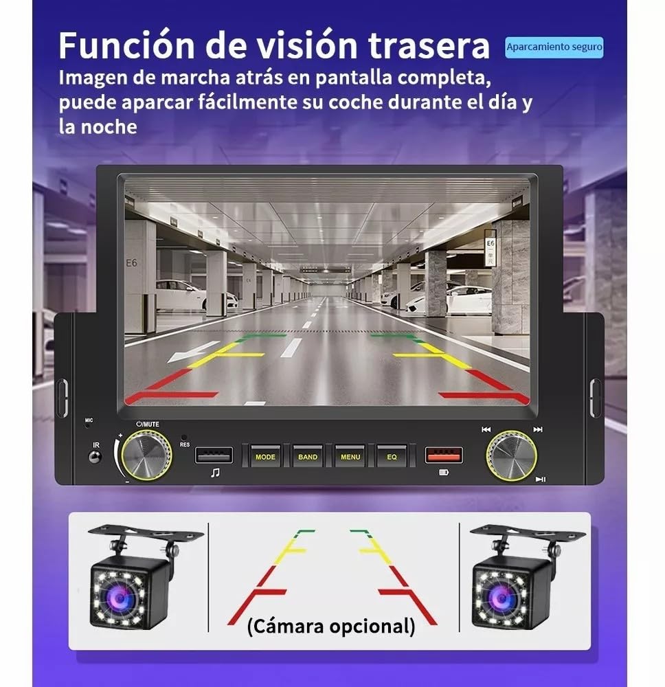 FINYQBET Estéreo para Auto con Pantalla ，Pantalla para Auto 6.2in 1din Carplay Carlife D-Play Mp5+Camara 12 LED Cámara Trasera Radio FM AUX admite MP3 externos, teléfonos móviles