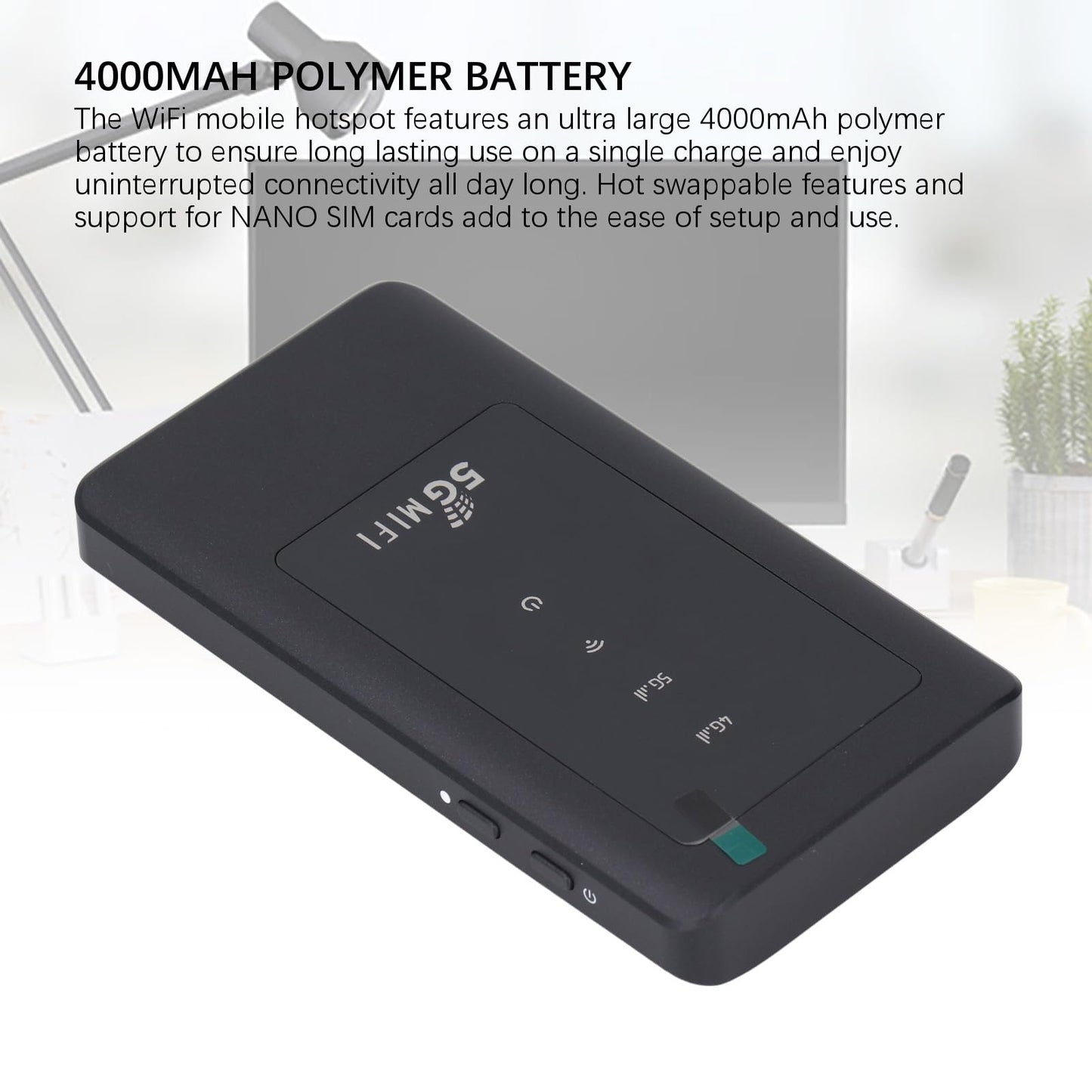 Punto de Acceso Móvil WiFi 5G de Cobertura Internacional Negro 1,25 Gbps con Ranura para Tarjeta SIM para 16 Dispositivos