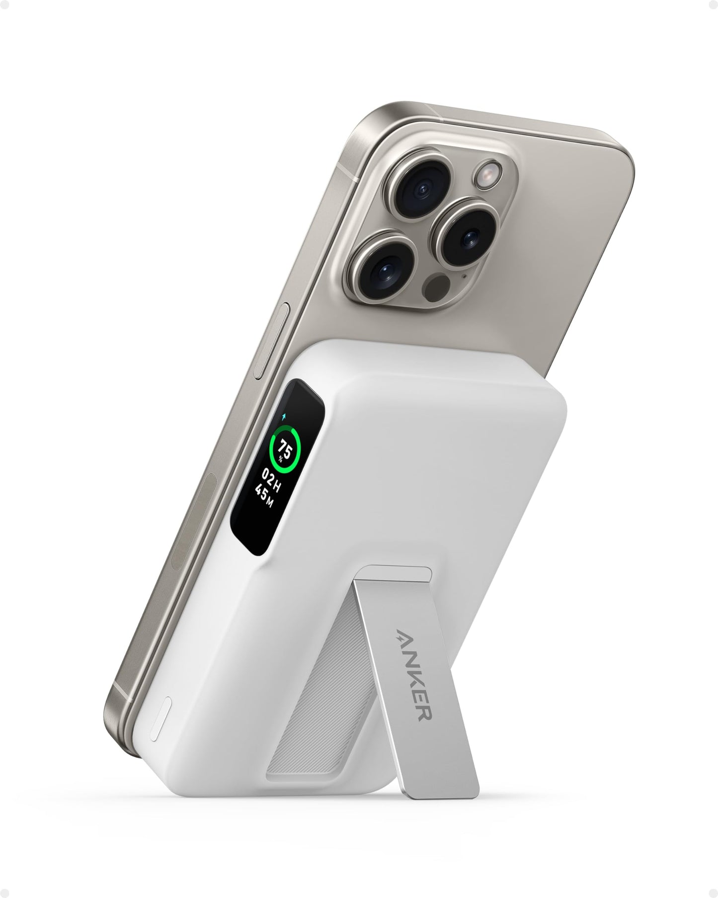 Power Bank Anker MagGo Verde con Pantalla Inteligente y Soporte para iPhone 16/15