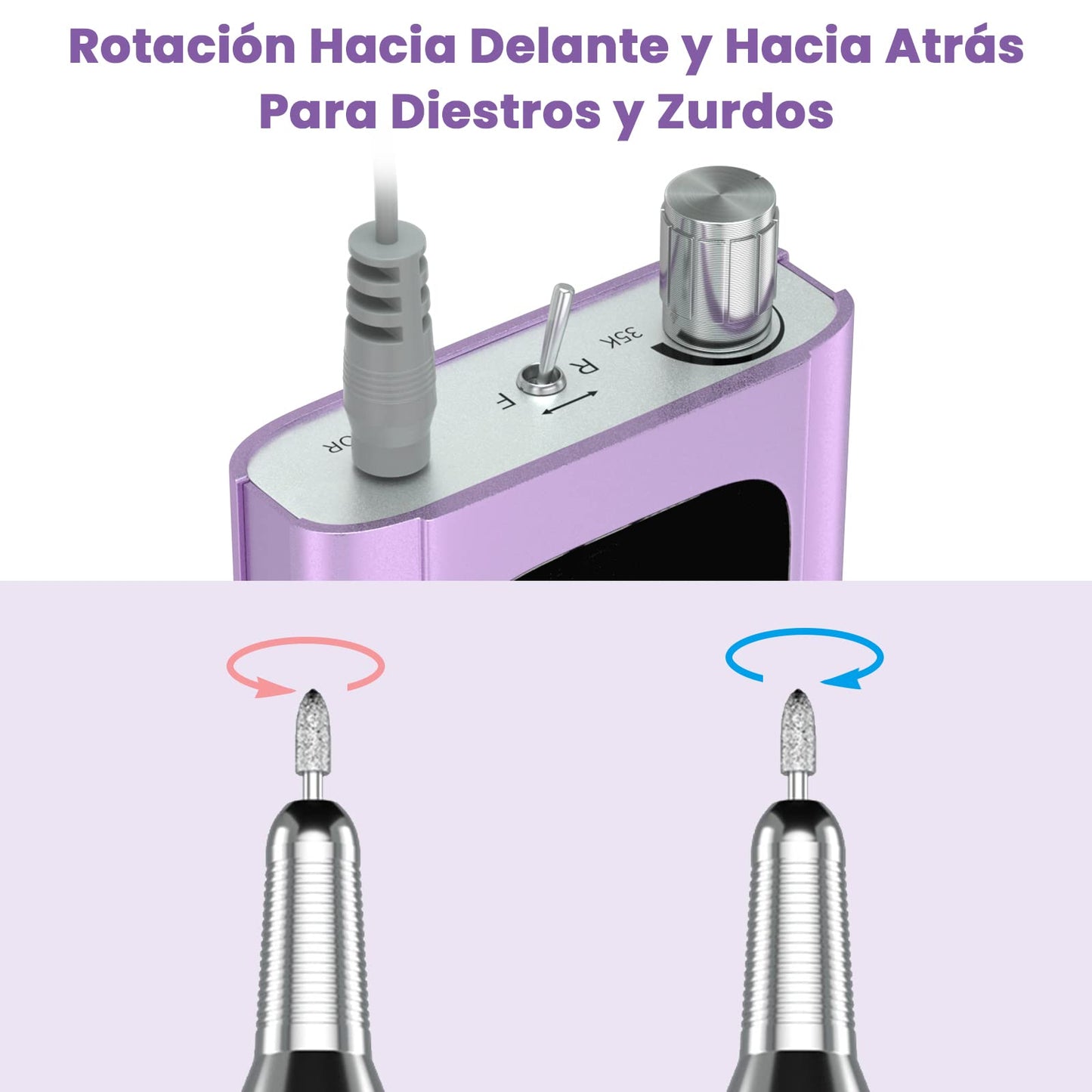 Delanie - Drill para Uñas Profesional 35000 RPM, Taladro para Uñas de Acrílico y Gel, Lima de Uñas Eléctrica Recargable, Máquina de Uñas de uso Salón (Morado)