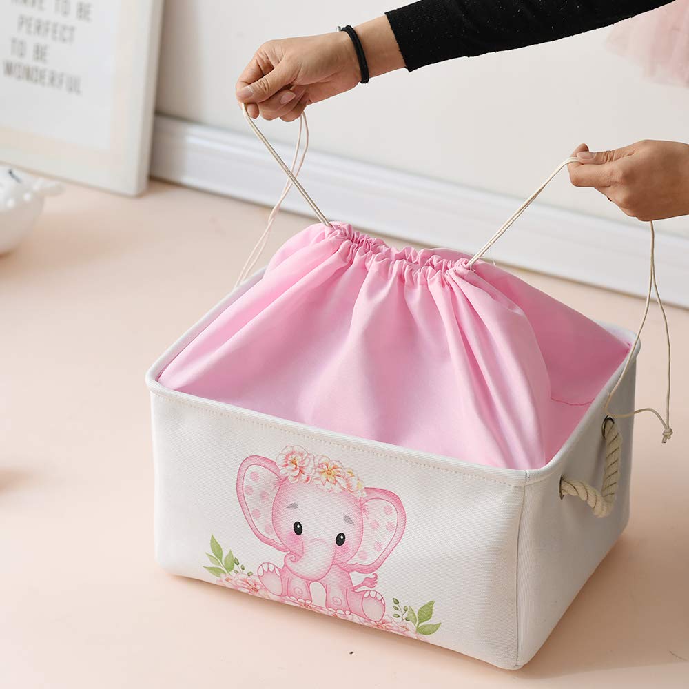 INough - Contenedores de almacenamiento de elefante rosa para niños, caja de regalo para bebé, cesta de almacenamiento plegable para ropa, cestas de tela para bebé, niños, habitación de guardería