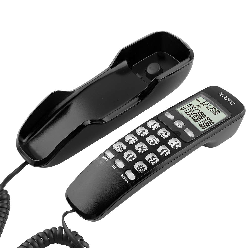ASHATA Teléfono Fijo con Pantalla LCD, Teléfono con Cable Multifuncional Capacidad de 38 Contactos,Memoria Entrante,Comprobación de Recuerdos,Devolución de Llamada(DTMF/FSK)(Negro)