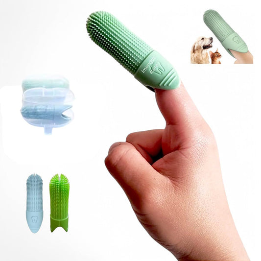 Cepillo de dientes para mascota, perro, gato, limpieza de dientes, super resistente, lavable, dedal cómodo y duradero, en estuche, 2 piezas.