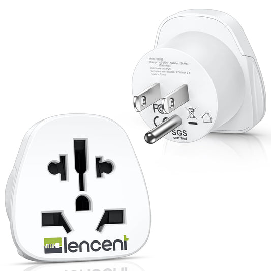 LENCENT 2X Adaptador de Enchufe del Mundo a los EE. UU., Convierte Enchufe de Europa/Reino Unido/Australia/China en Enchufe Americano