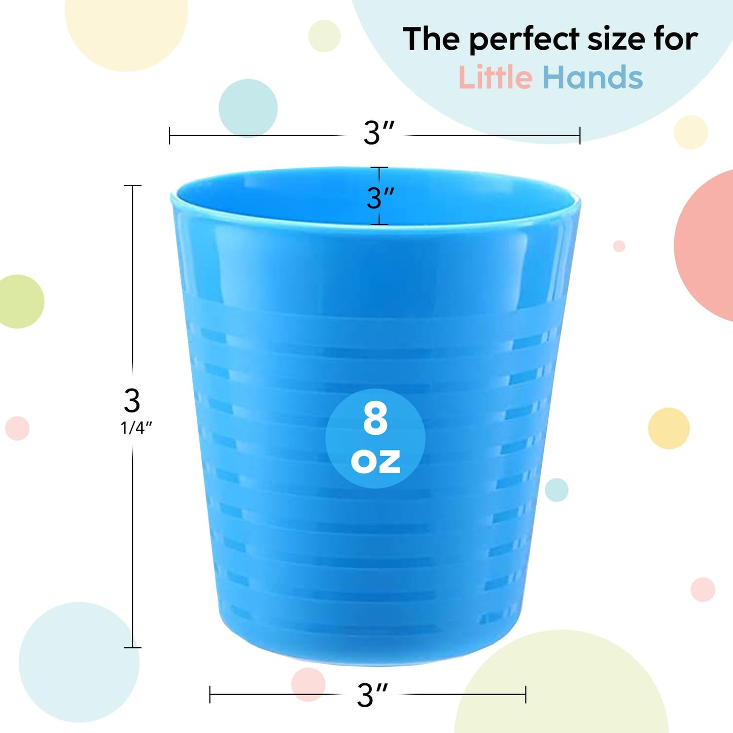 PLASKIDY - Juego de 12 tazas de plástico reutilizables de 8 onzas, aptas para lavaplatos, sin BPA para niños y niños pequeños