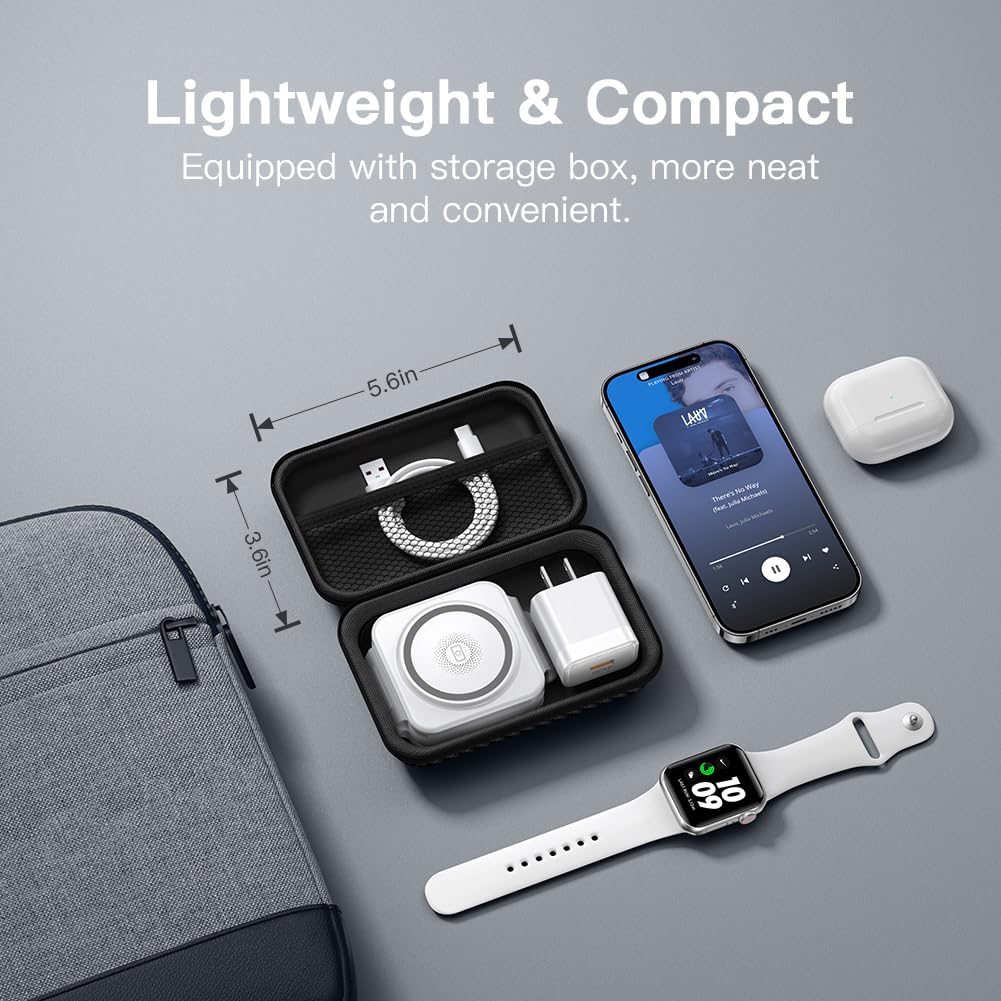 MURPISO 3 en 1 Cargador Plegable magnético, estación de Carga inalámbrica para Viajes, Plataforma de Carga Compatible 14/13/12/Pro/Max/Mini,AirPods Wireless/Pro,iWatch Ultra/8/7/6/5/4/3/2