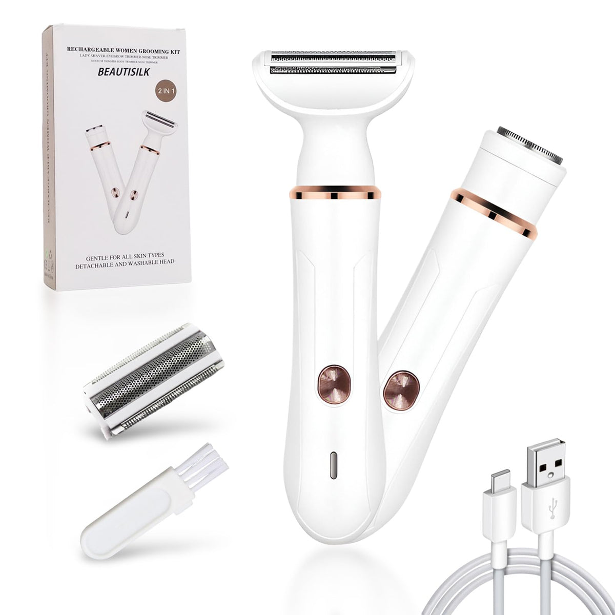 BEAUTISILK- "Afeitadora eléctrica para mujeres: kit de depilación y depilación indolora 2 en 1, uso en seco y húmedo, inalámbrica, tipo