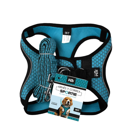Set Arnés y Correa Fancy Pets Azul Sportie para Perro Intermedio