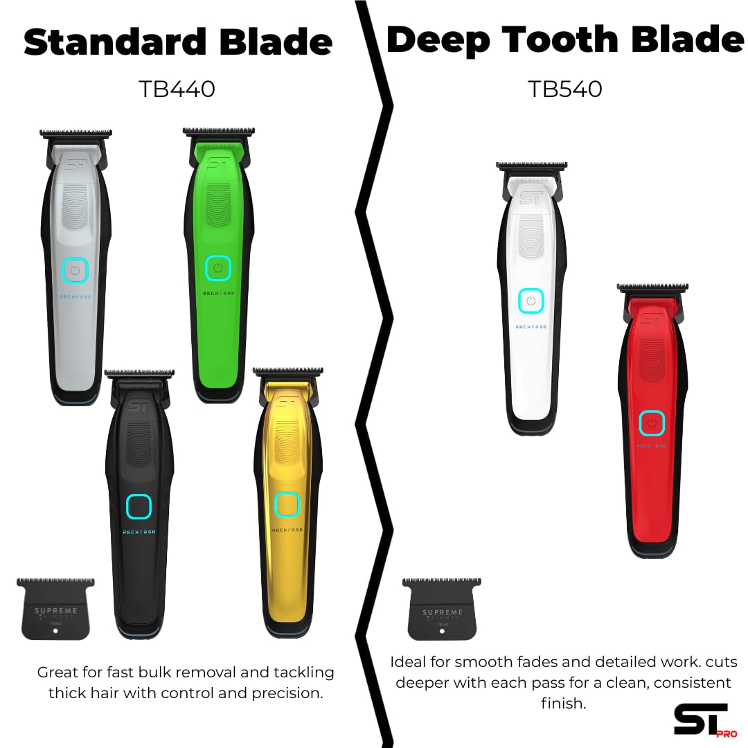 Supreme Trimmer Recarga Zero Gappable Trimmer para Barberos | 7500+ RPM, batería extraíble, soporte de carga USB inteligente + carga iPhone/Android | Gold ST777