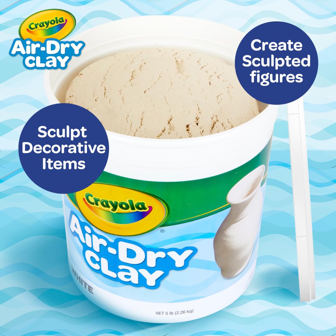 Crayola Arcilla Seca al Aire (5 Libras), Arcilla de Modelado Blanco Natural para niños, Material de Escultura, Suministros de Manualidades a Granel, artículos imprescindibles para el Aula de