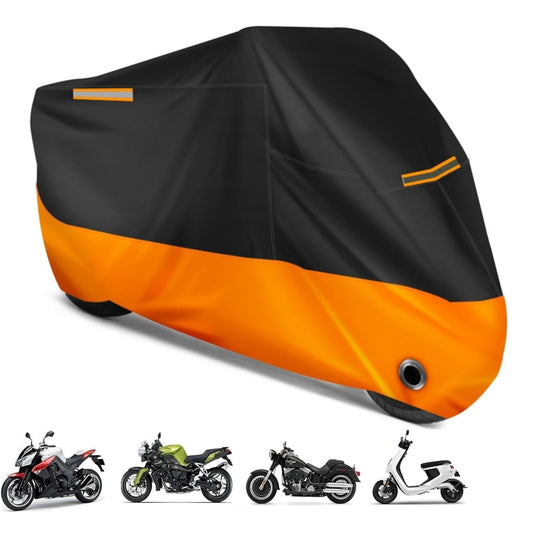 Funda para Moto Impermeable, 190T Tela Oxford Cubierta de Motocicleta, Calidad Impermeable Sol Protección, Motocicletas Vehículo Cubierta de la Motocicleta con 2 Lock-Holes&3 Tiras Reflectantes