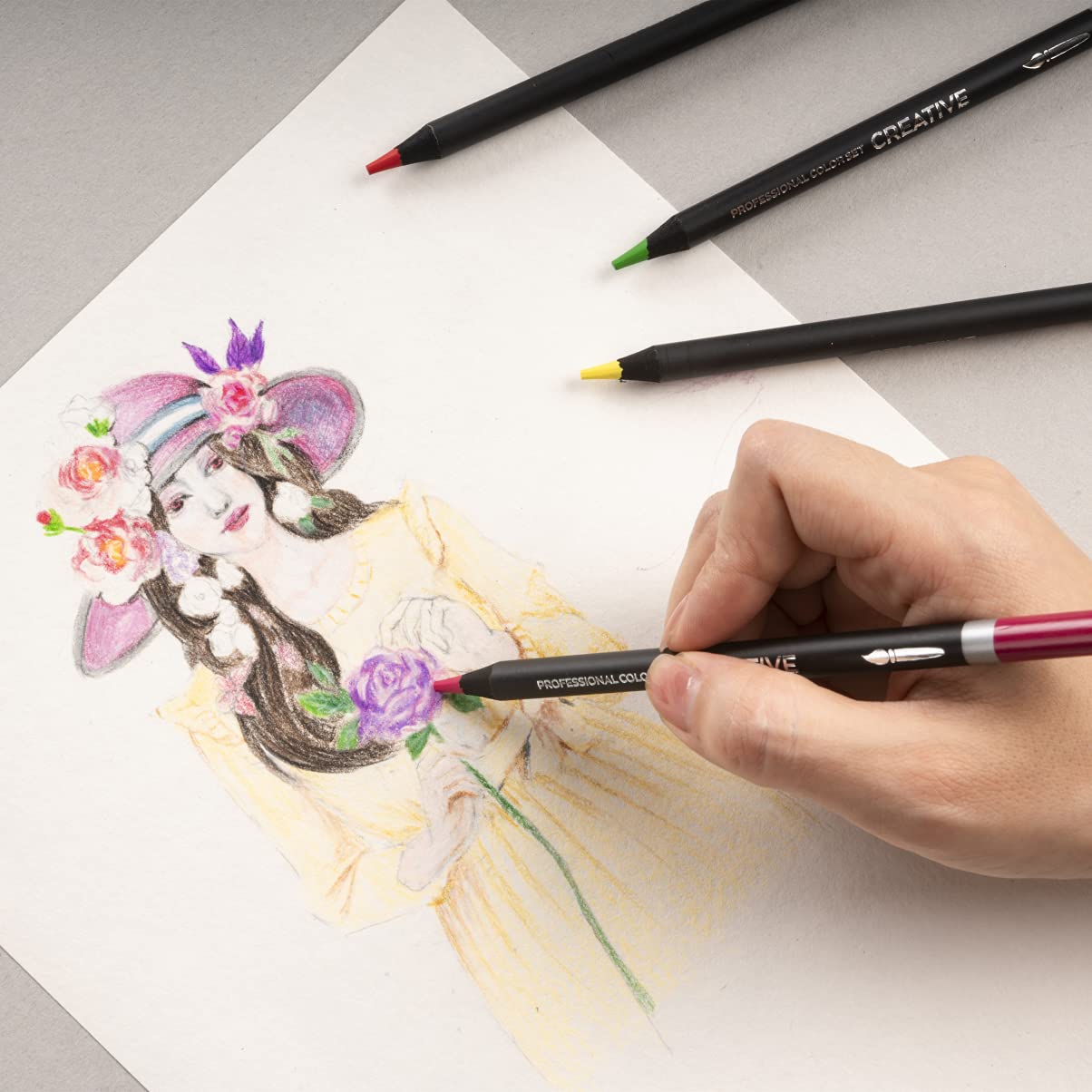 Colores acuarelables Indra Creative 48+5 lápices profesionales de acuarela con pincel y sacapuntas para adultos y niños