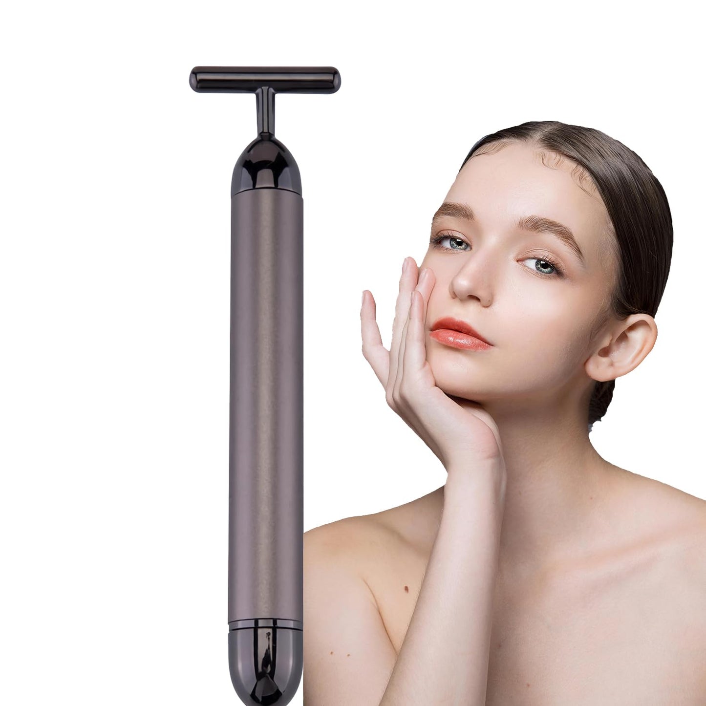 AMZVEZO Beauty Bar masajeador facial de oro de 24 quilates, herramienta en forma de T para el cuidado de la piel con diseño ergonómico (gris)