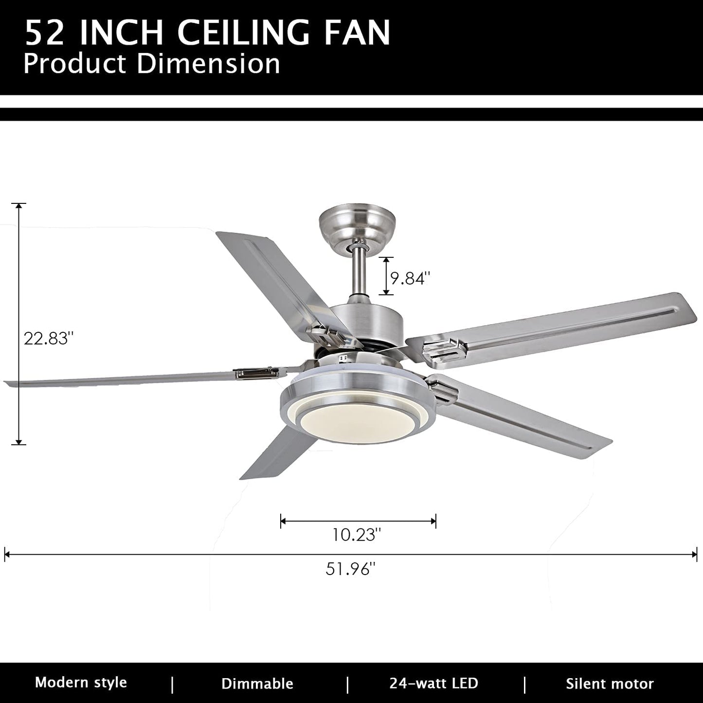 Ventilador de Techo OBCGT Níquel Cepillado con Control Remoto y Luz LED Regulable
