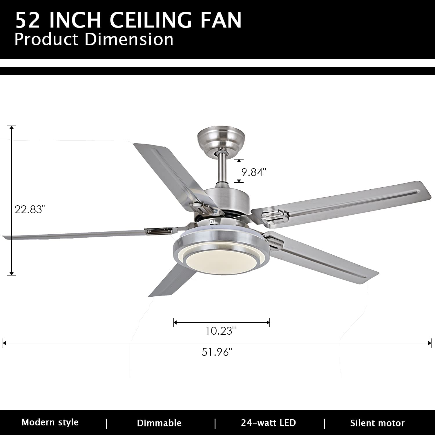 Ventilador de Techo OBCGT Níquel Cepillado con Control Remoto y Luz LED Regulable