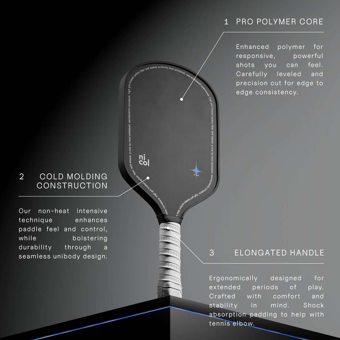 Paleta de Pickleball Nicol Pickleball Alargada Fibra de Carbono Japonesa Premium para un Giro y Control perfectos para Hombre y Mujer