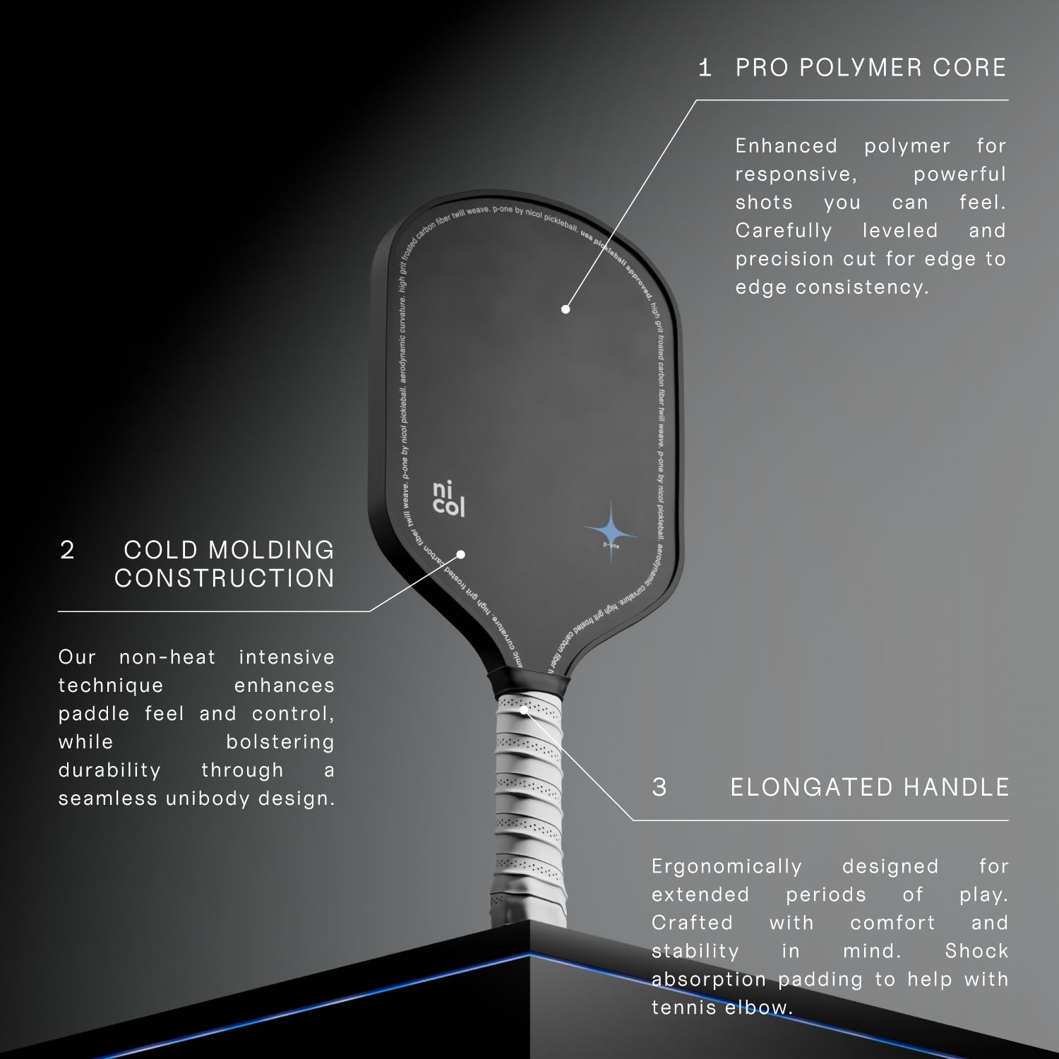 Paleta de Pickleball Nicol Pickleball Alargada Fibra de Carbono Japonesa Premium para un Giro y Control perfectos para Hombre y Mujer