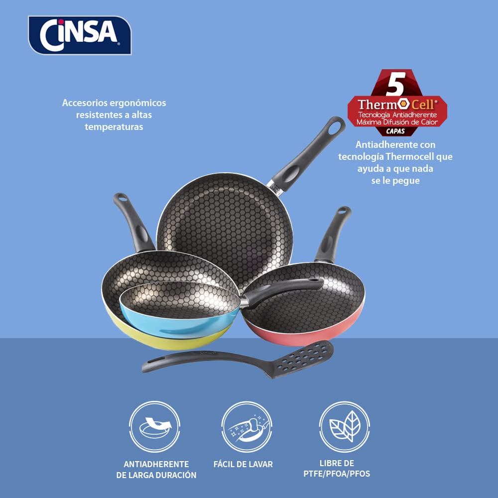 Cinsa Juego de Sartenes Circus 4 piezas, Aluminio con antiadherente thermocell, Multicolor (Sarten 20, 22, 24, 26 cm)