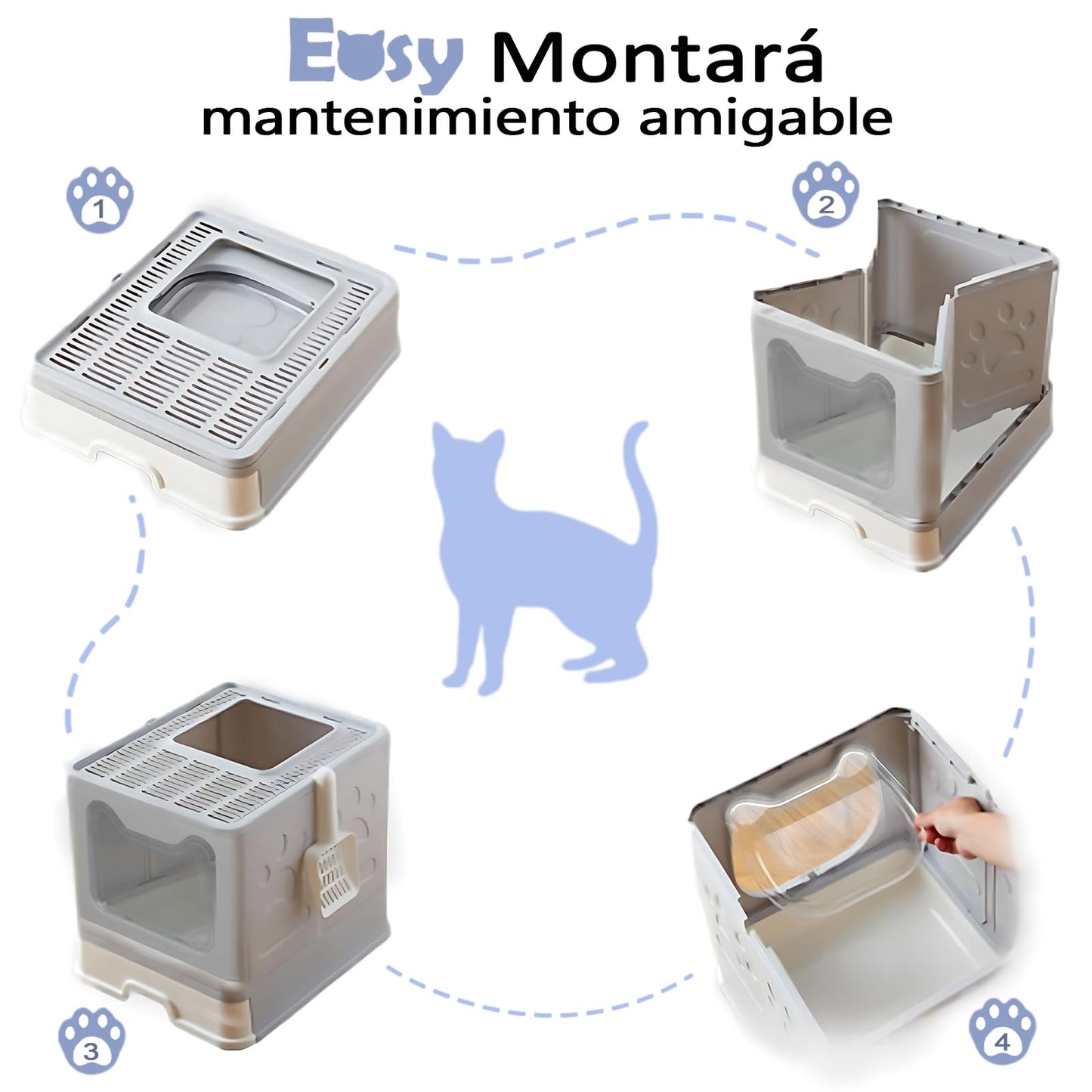 Caja de Arena Grande JZCQZCXB Gris con Diseño de Cajón para Gatos hasta 15kg