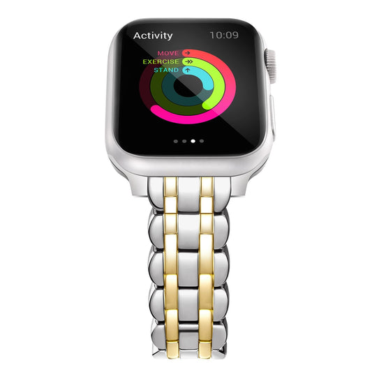 Acero Inoxidable Correa Compatible con Apple Watch/iWatch Serie 9/8/7/6/5/4/3/2/1/SE/SE2/Ultra, Apple Watch Correa 38mm 40mm 41mm 42mm 44mm 45mm 49mm. (38mm/40mm/41mm, Plata e Oro)