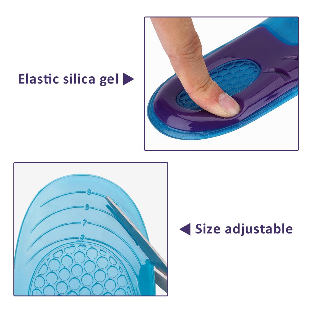Plantillas de silicona Plantillas unisex de cuerpo entero Plantillas deportivas suaves y ortopodicas anti-shock para la fascitis plantar Soporte para el arco y dolor los pies(S)