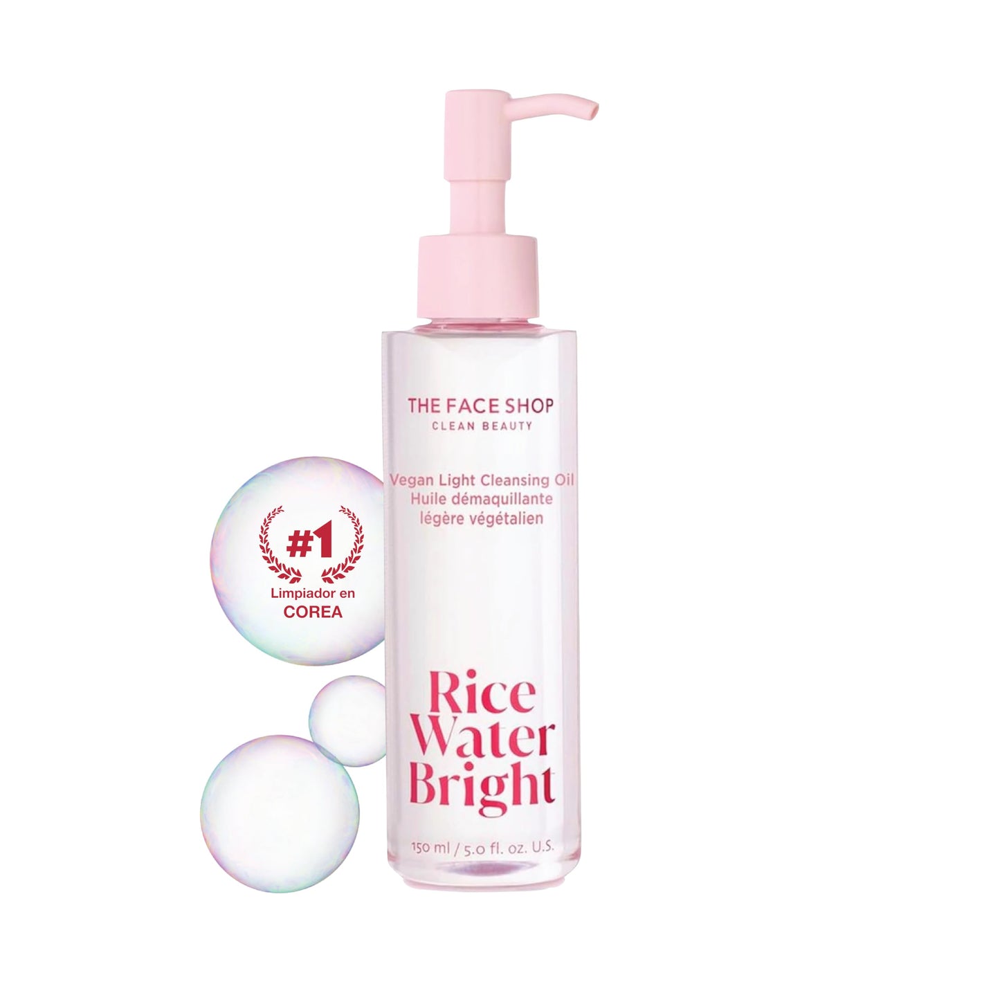 The Face Shop Rice Water Bright - Aceite Limpiador Facial con Agua de Arroz y Jojoba 150 ml | Skincare Coreano Iluminador | Desmaquillante Nutritivo, Limpieza Profunda sin Sensación Grasosa | Fórmula Vegana
