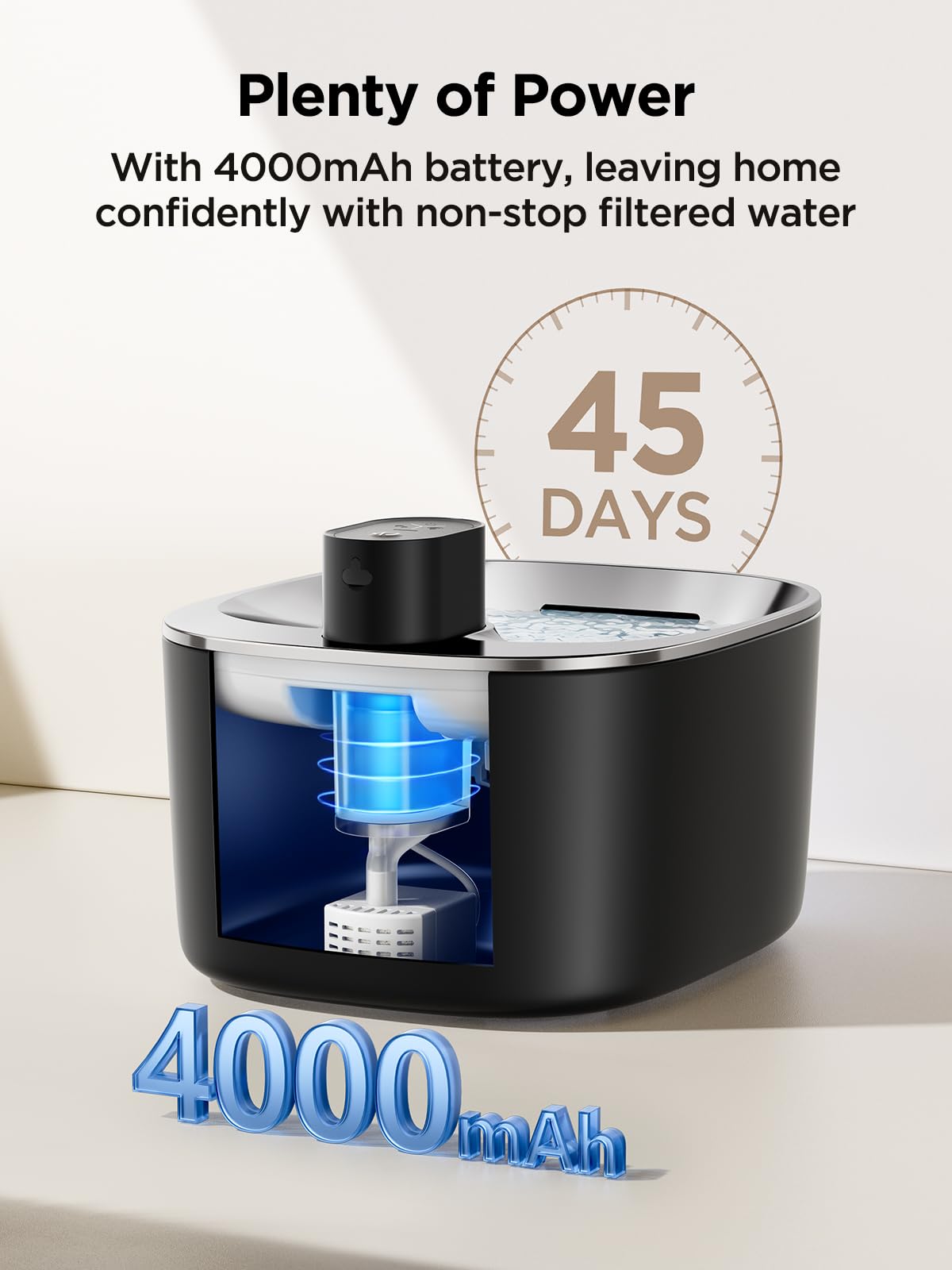 Fuente de Agua FEELNEEDY Negra Inalámbrica Ultra Silenciosa con Sensor de Movimiento y 2 Filtros para Gatos y Perros