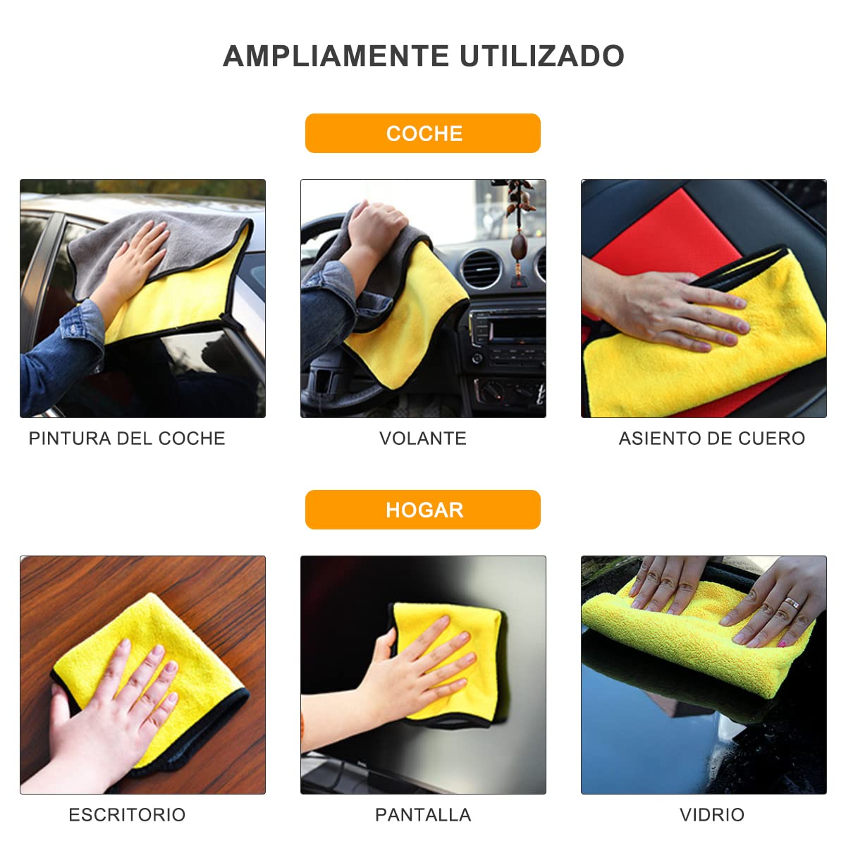 Toallas de Microfibra MOYAC Amarillo Gruesas para Limpieza de Coche y Hogar