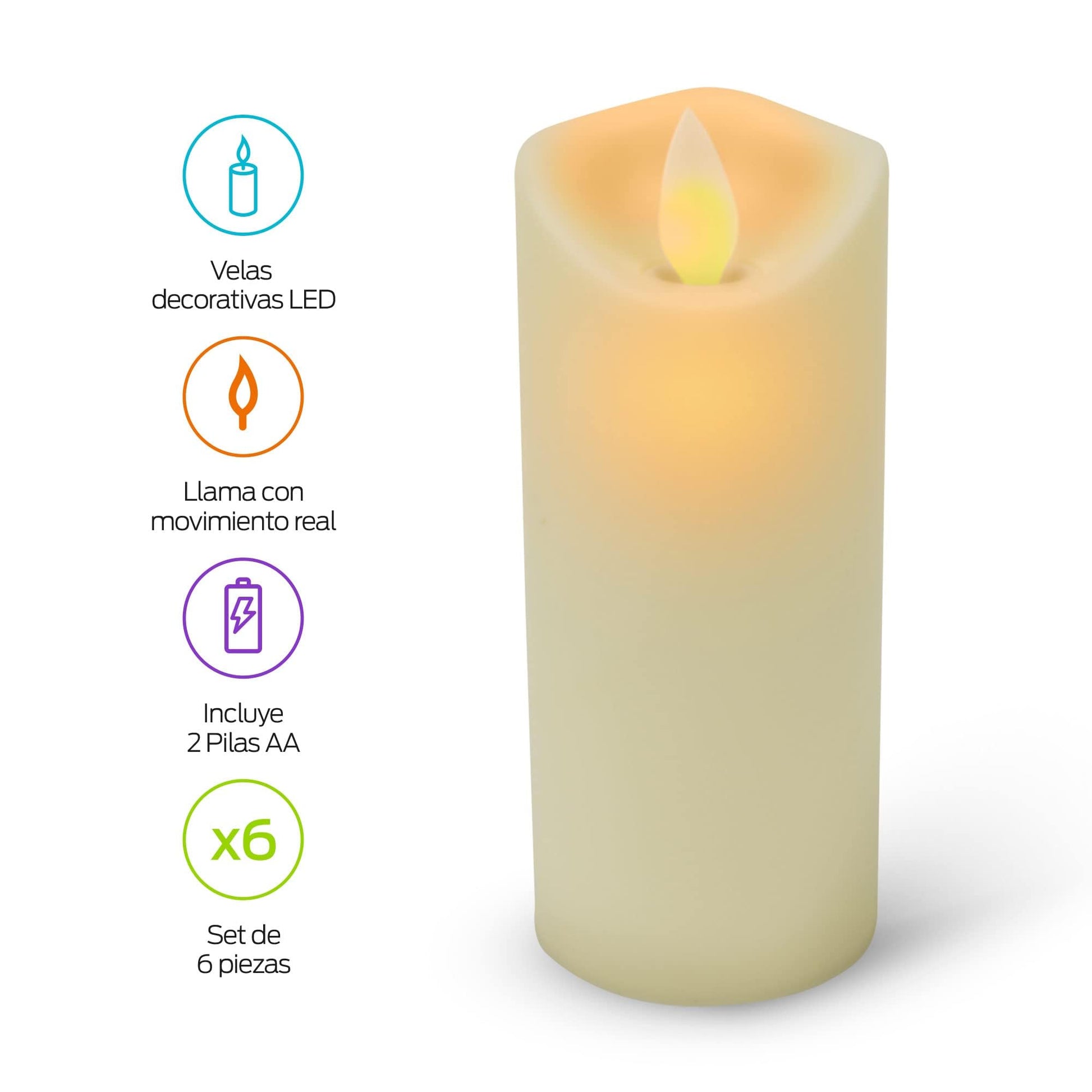 Velas LED Grandes Redlemon Amarillas con Flama Realista y Baterías AA Incluidas 100% Seguras Ecológicas