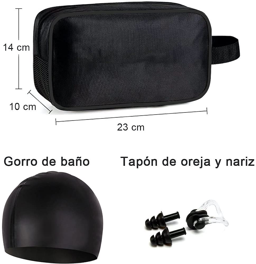 Gafas de Natación para Adultos y Niños Antivaho Protección UV Sin Fugas 6 en 1 con Clip Nasal