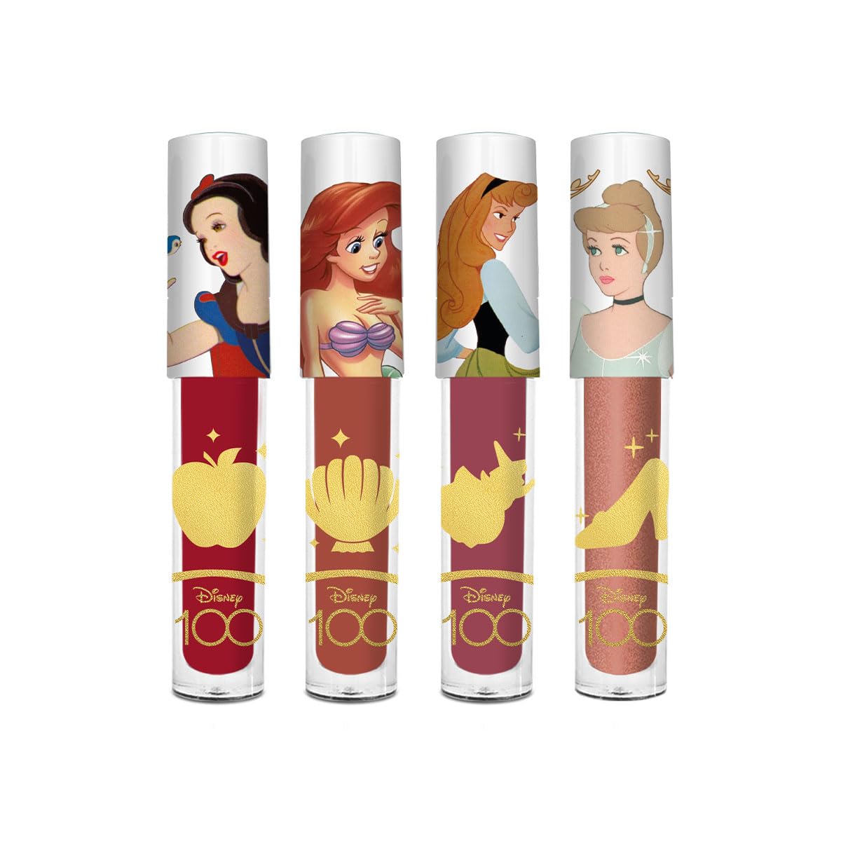 Disney Set 4 Labiales Mate 'Princesas Clásicas': Cobertura Media | Larga Duración y Colores Cálidos para un Look Duradero