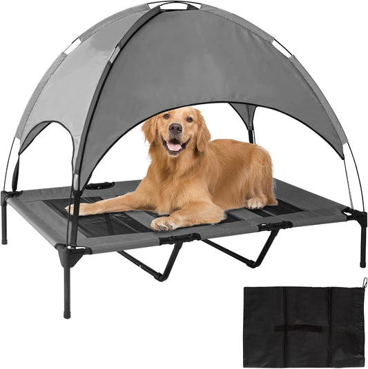 Cama Elevada de Perro RongPin Portátil Oxford con Canopy Extraíble y Bolso en X-Large para Mascotas de Camping