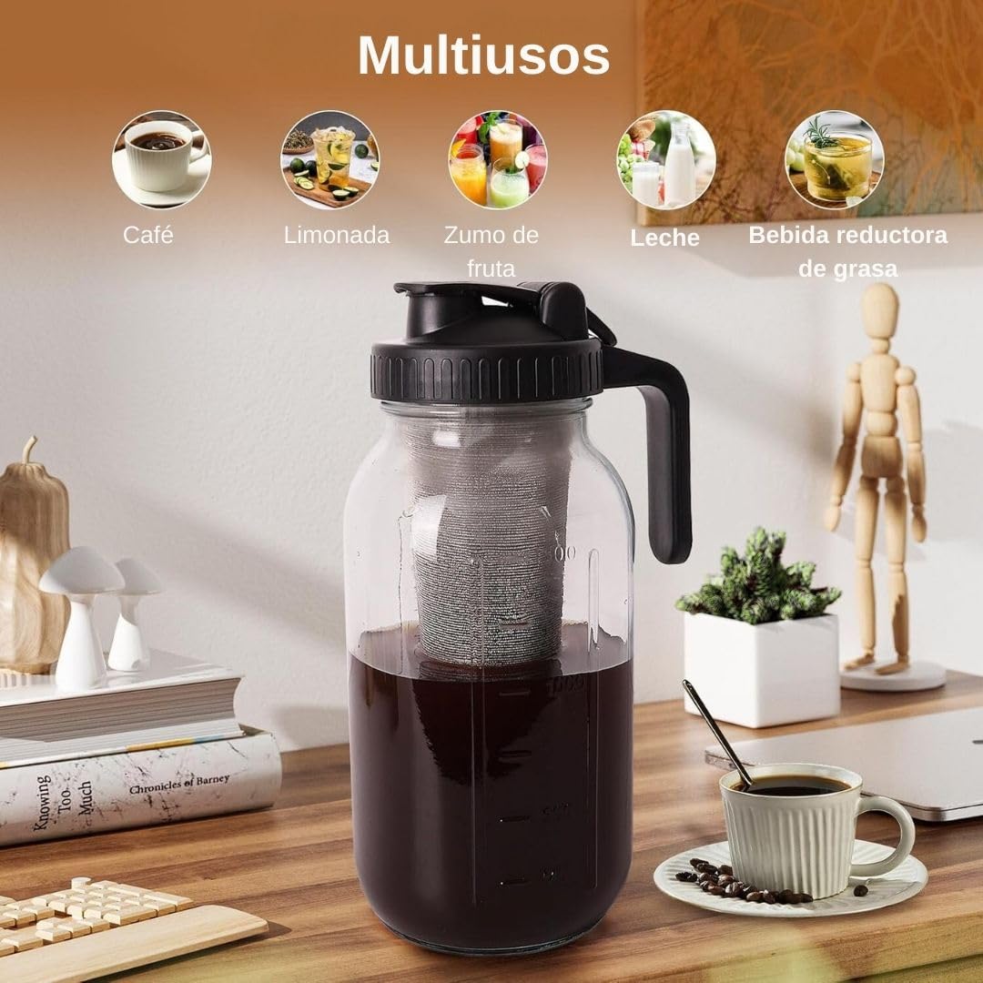 Cafetera U Chef Vidrio Resistente Hermética con Filtro de Acero Inoxidable para Café Cold Brew 1.9 Litros