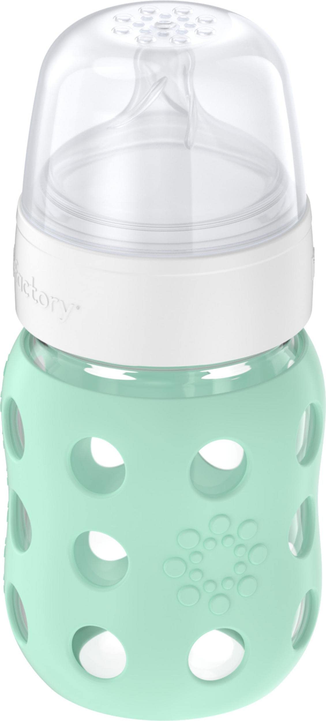 Lifefactory Biberón de cristal de cuello ancho de 8 onzas con funda protectora de silicona y pezón de etapa 2, menta (LG2211WMI4)