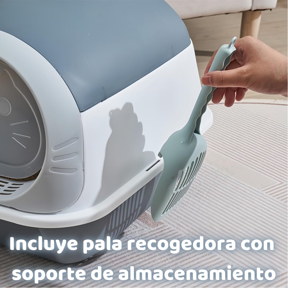 Caja de Arena para Gatos BAIWOLF Gris con Capucha y Antisalpicaduras