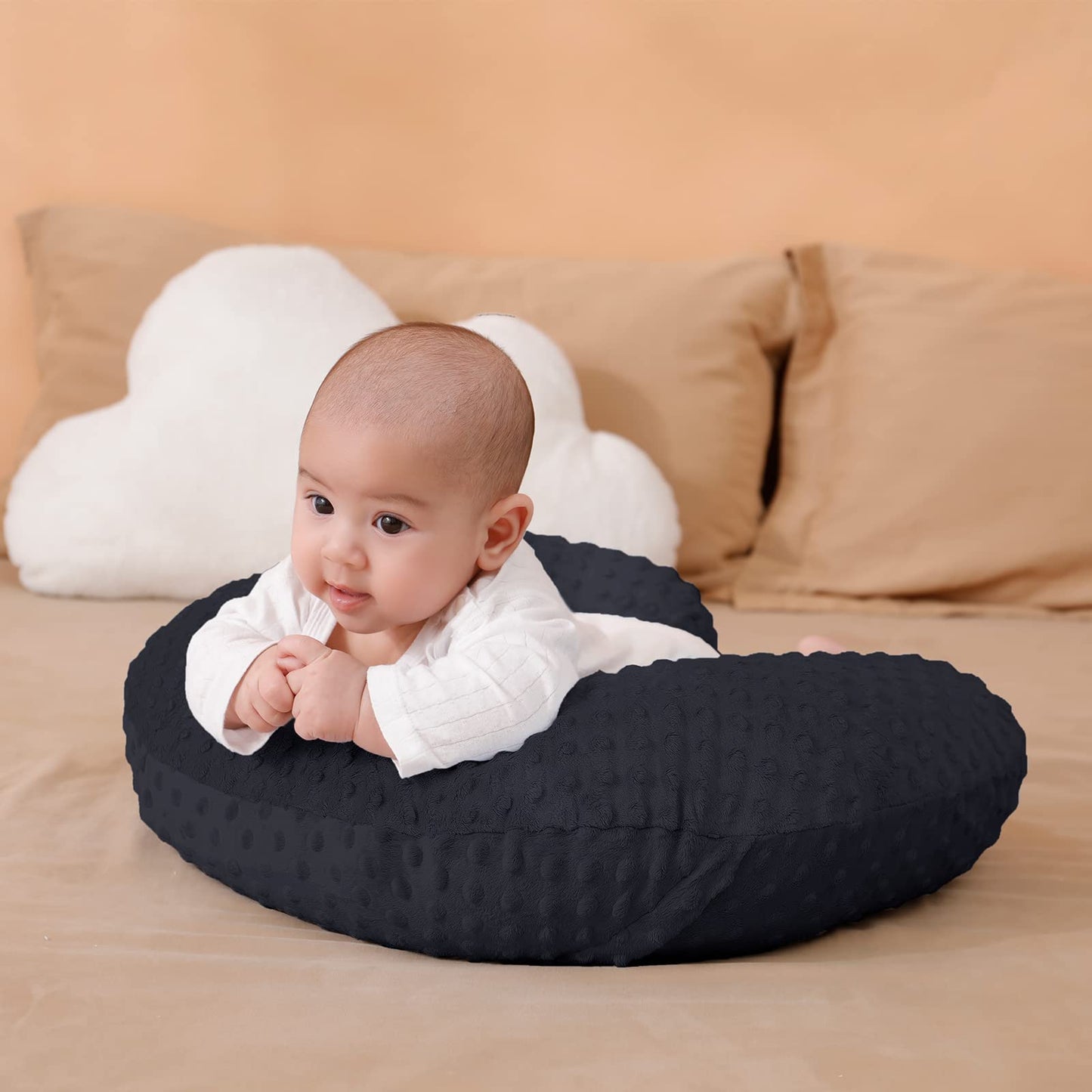 Almohada y posicionador de lactancia con funda para lactancia materna y alimentación con biberón, apoyo para bebé, tiempo de barriga, soporte para sentarse al bebé, soporte para despertar tiempo