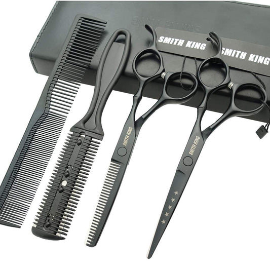 6.0 Inches Hair Cutting Scissors Set with Combs Lether Scissors Case,Hair cutting shears Hair Thinning shears For Personal and Professional (Matt black)
