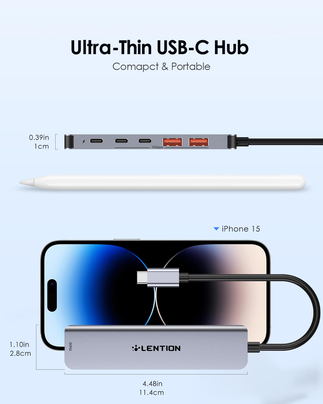 LENTION Hub USB C 6 en 1 con USB C a HDMI 4K@60Hz, 10G USB C y USB 3.2 Gen2, 100W PD, para MacBook Air 2018-2023, Nuevo Mac Pro, Más (CE37, Gris Espacial).