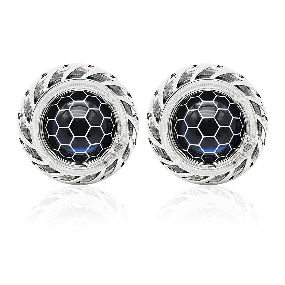 YUFANYA - Lente de proyector de bixenón de abeja de 2.5 pulgadas, lente de proyector LHD con cubiertas blancas y rojas, decoración mini H1 de repuesto para H1 H4 H7 de coche