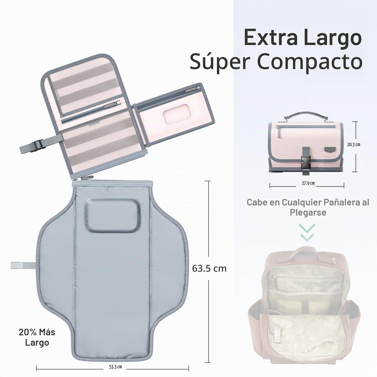 Cambiador portátil de pañales con correa para el hombro, cambiador de viaje desmontable con bolsillo para toallitas para bebé, regalos para baby shower, niñas recién nacidas y niños (rosa)