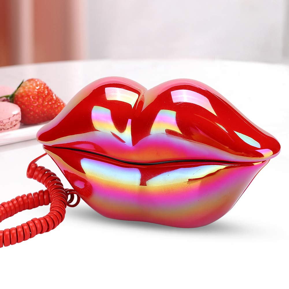 Bewinner1 Teléfono Residencial Estilo Europeo, Elegante con Forma de Labios Rojos, Fijo Portátil para Celebraciones Navideñas, Cumpleaños y San Valentín